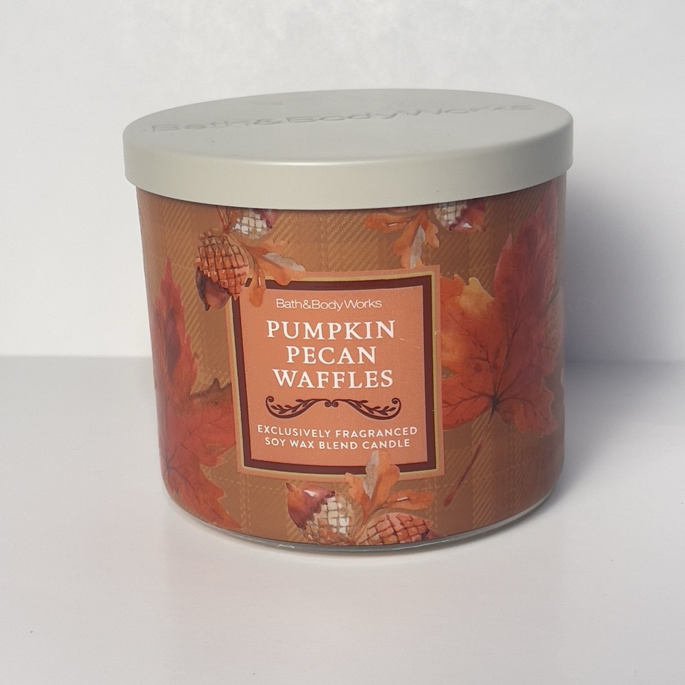 Bath & Body Works Pumpkin Pecan Waffles New 3-Wick Candle Fall Scent 14.5 oz